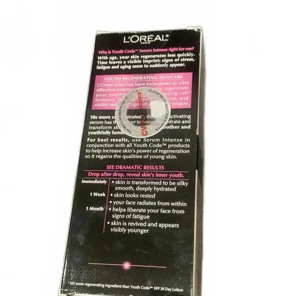 L'Oreal Paris Youth Code Regenerating Skincare Serum Intense Treatment 1oz 30ml